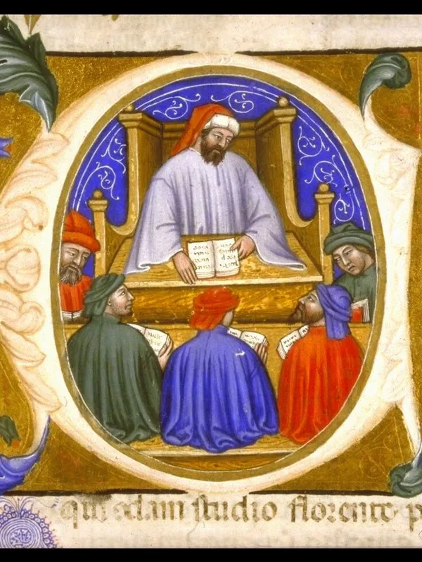 Boethius teaching, initial from a manuscript of the Consolation