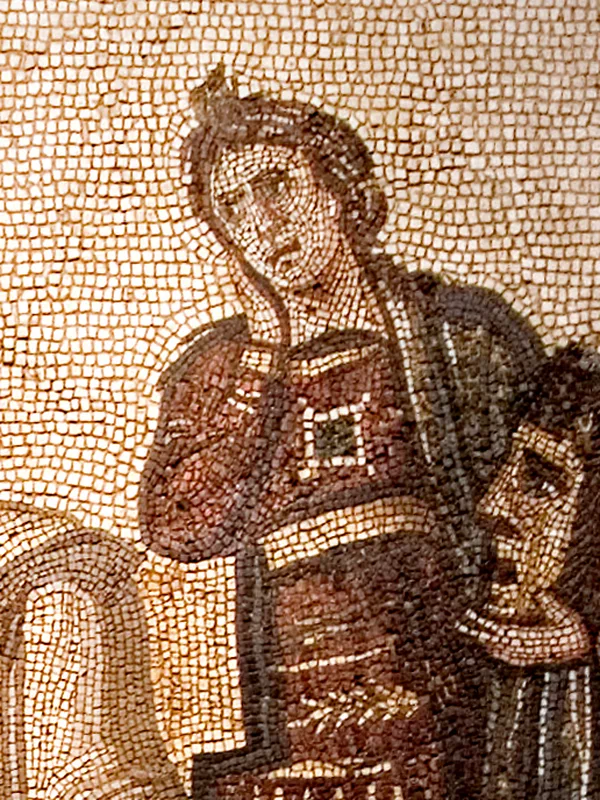 Virgil between the Muses Clio and Melpomene, mosaic, 3rd century, Bardo Museum, Tunis (detail)